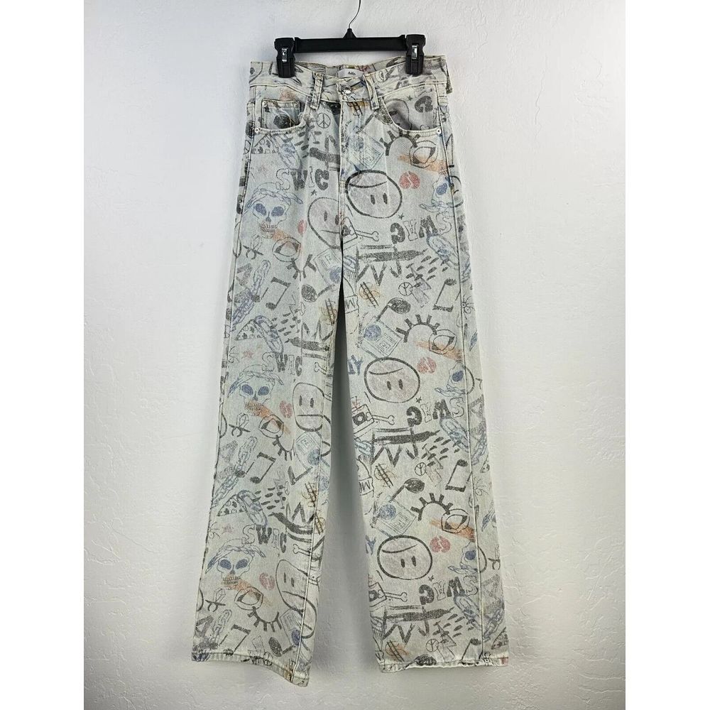 Adika Jeans Womens XS‎ Denim Graffiti Wide Leg Oversized High Waist Streetwear